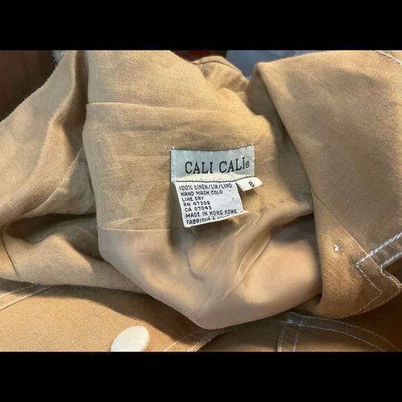 Cali Cali Tan Linen Vintage Button Front Belted Midi Safari Shirt Dress 8 - Picture 10 of 10